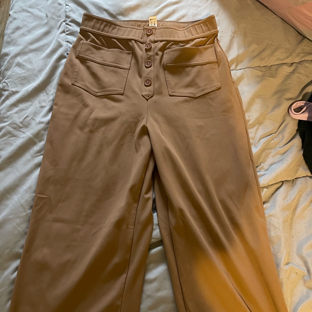Halara Stylish Tan&Navy High Waisted Wide-Leg Pants